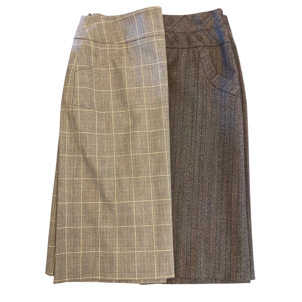 Harold's Women Skirt Lot 2 Grey Glen Plaid Brown Herringbone Pencil Skirts SZ 8